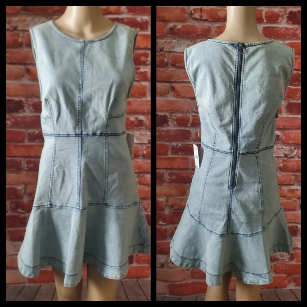 Free People Denim Alex Mini Dress 6 NWT - Picture 4 of 6